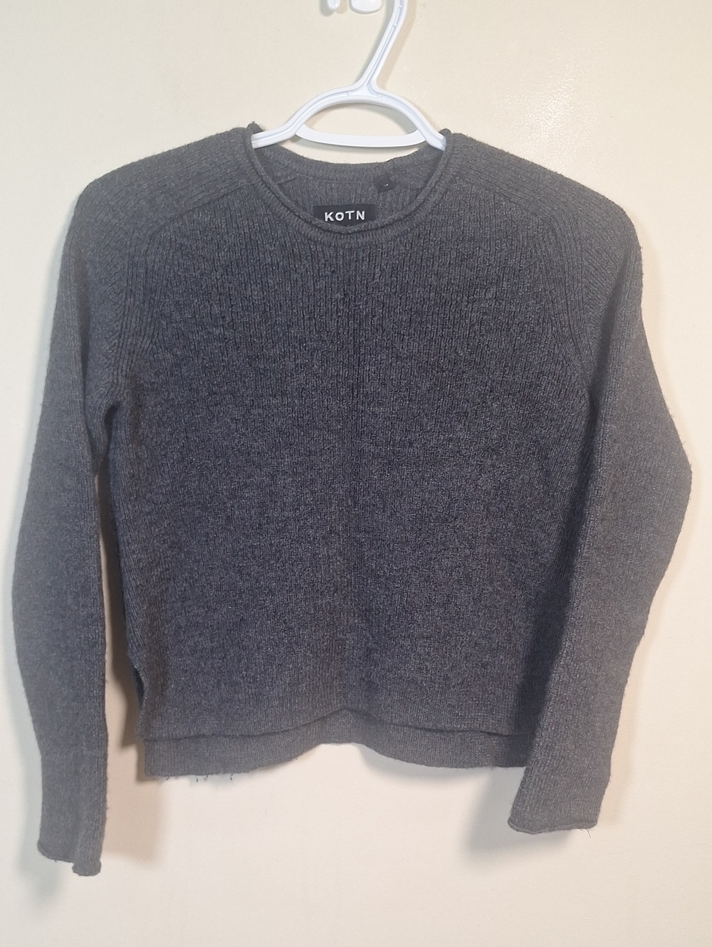 KOTN Rolled Crew Neck Lightly Floral Patern Hi/lo Merino Wool Sweater